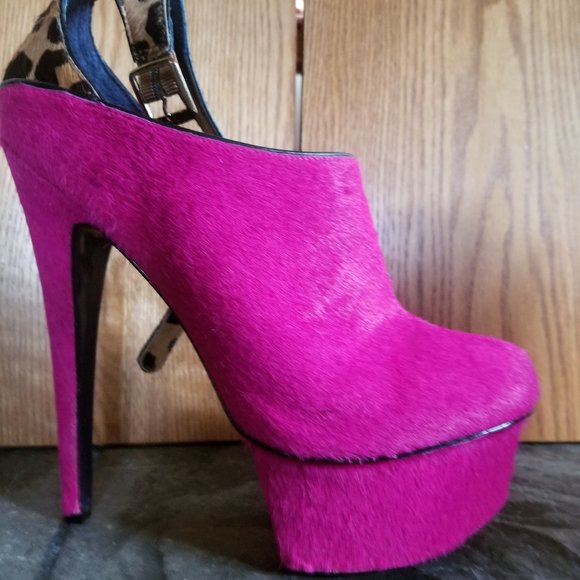 Rare size 11 Pink and Leopard Pony Hair 7 Inch Platform Heels - Picture 8 of 16